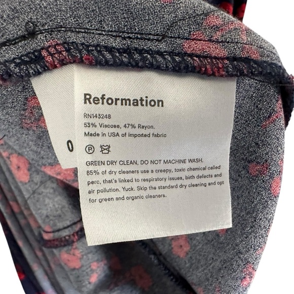 Reformation Womens Zelda Floral Midi Dress Sz 0 Poppy Blue Red Slit 3/4 Sleeve - Picture 9 of 13